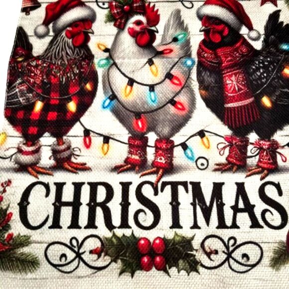 Decorative Country Christmas Merry Christmas Farm Chickens 12"x18" Garden Flag - Picture 4 of 4